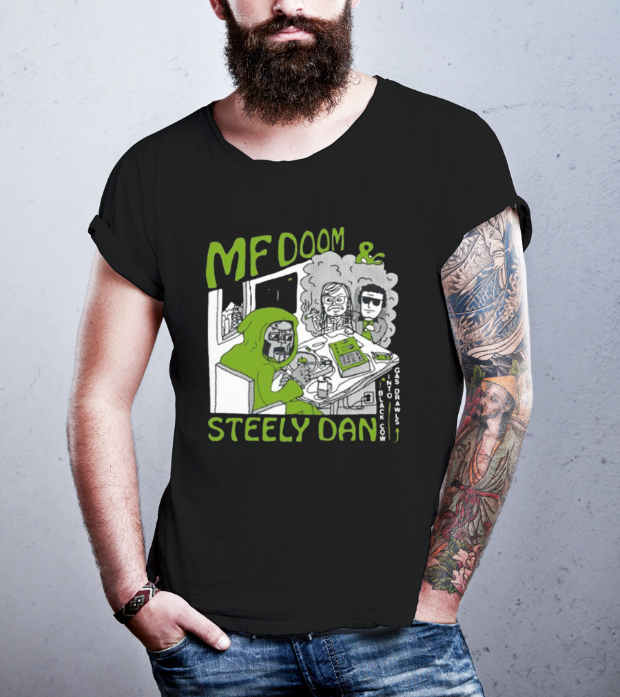 MF Doom And Steely Dan Black Cow Into Gas Drawls Comic Style Scene T-Shirt