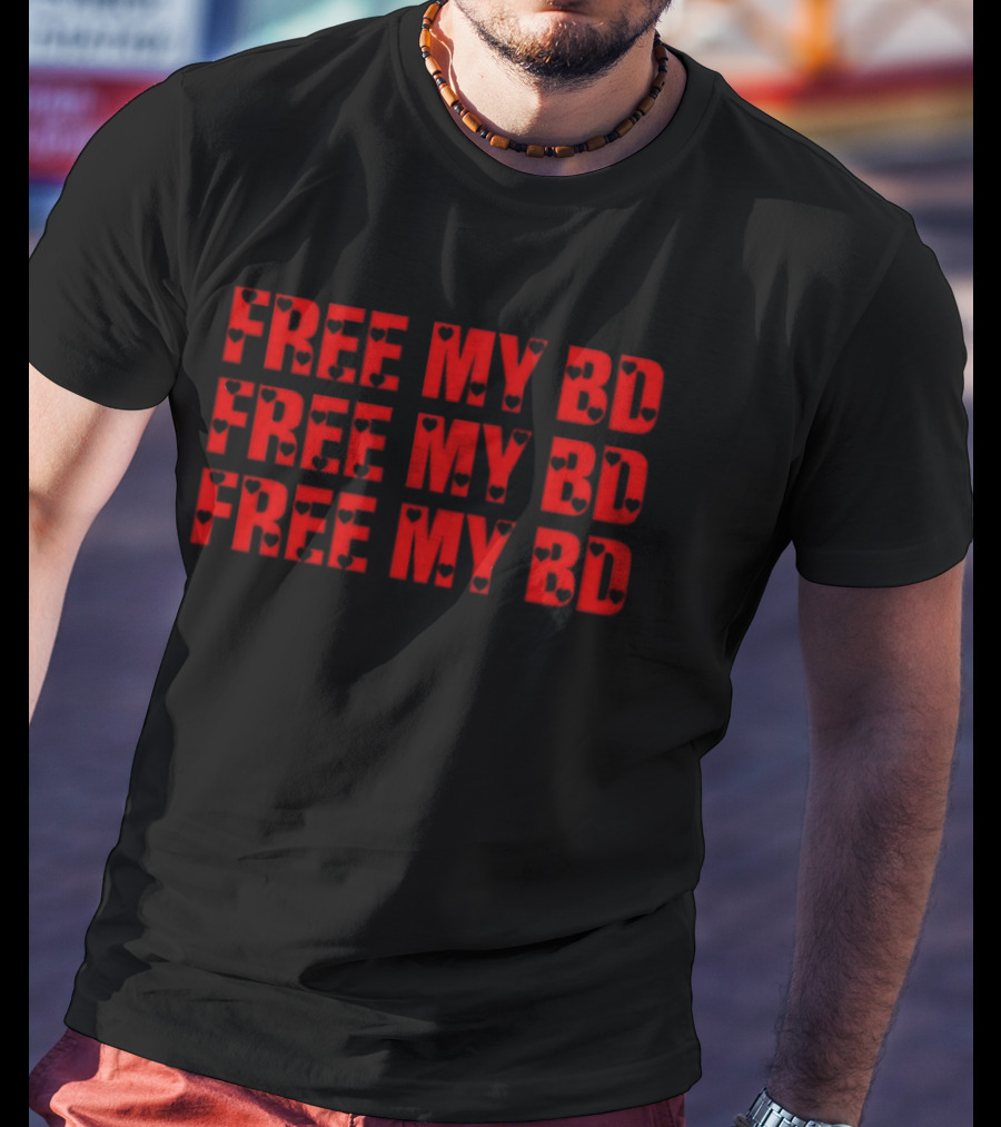 FREE MY BD Repeated Text With Iconic Mask Motif T-Shirt
