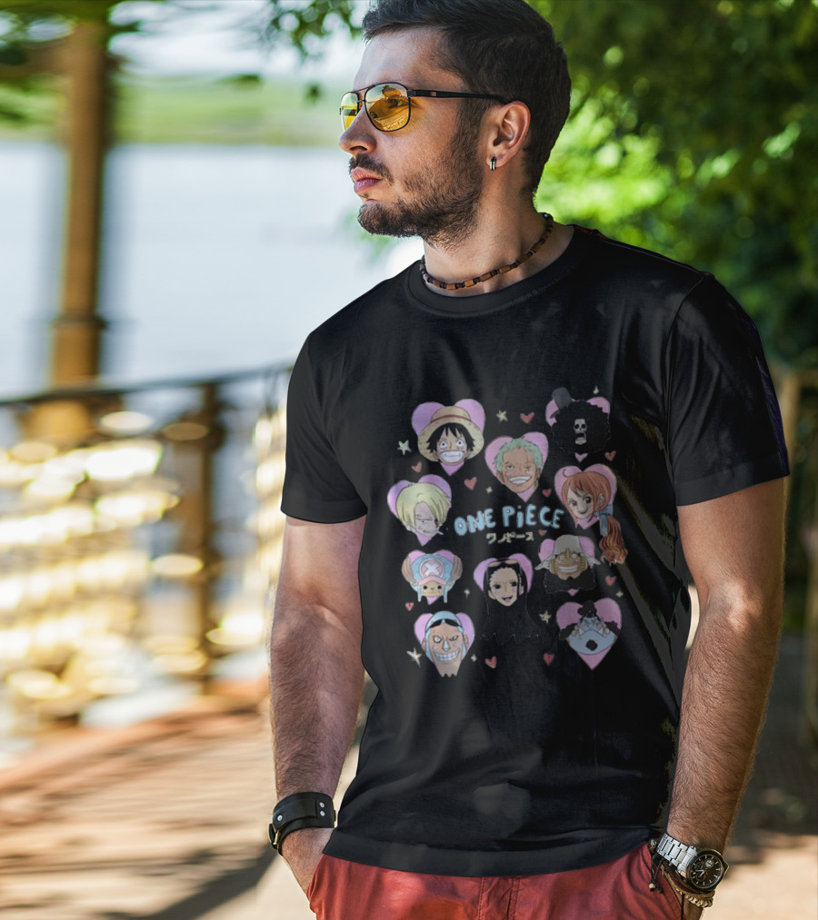 Mustardyardpress One Piece Anime Characters In Heart Frames T-Shirt