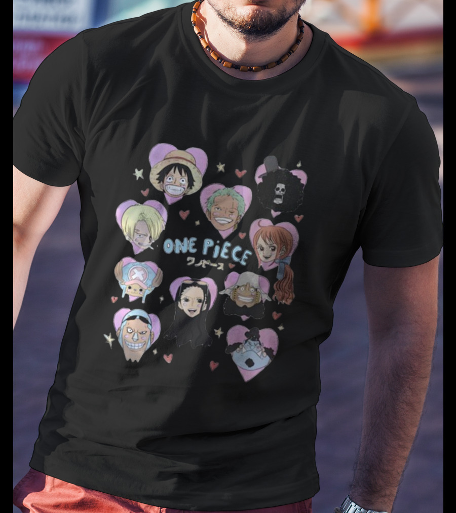 Mustardyardpress One Piece Anime Characters In Heart Frames T-Shirt