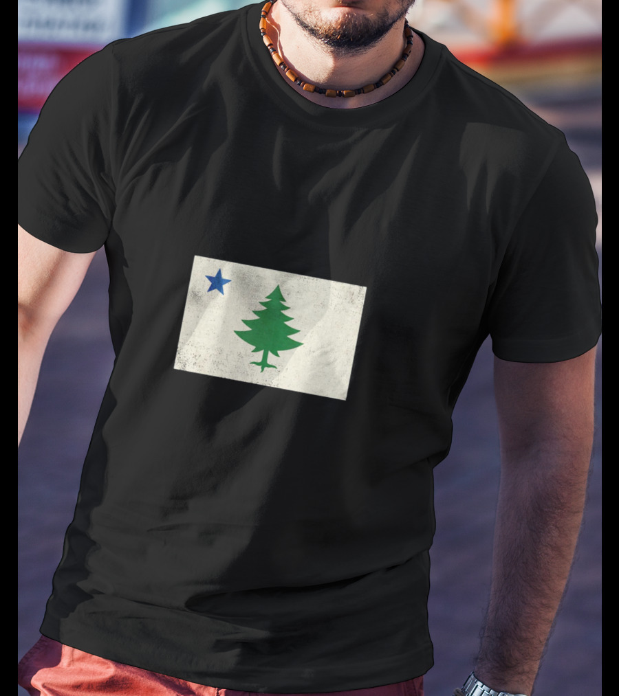 Maine Flag Vintage Pine Tree Star T-Shirt