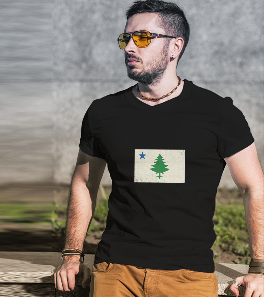 Maine Flag Vintage Pine Tree Star T-Shirt