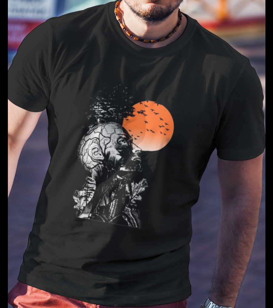 Hangover Alan Human Anatomy Tree Brain Pattern Orange Moon Dark Khaki T-Shirt