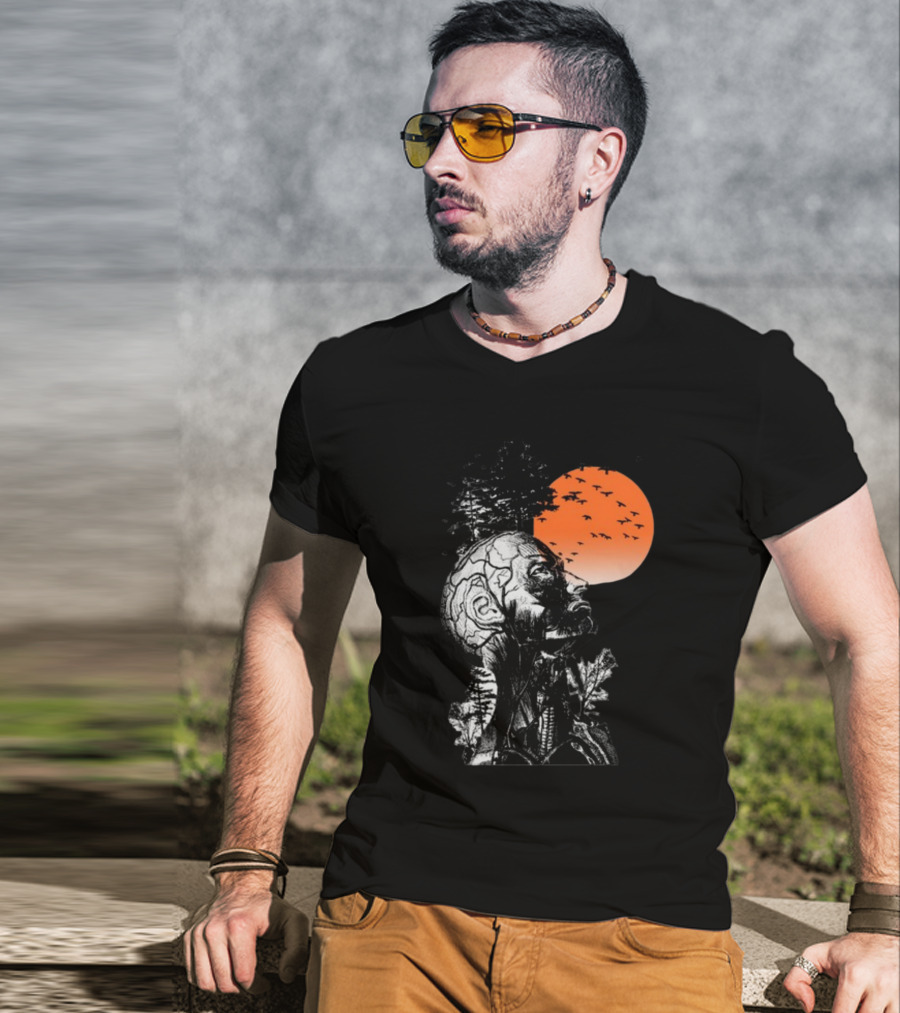 Hangover Alan Human Anatomy Tree Brain Pattern Orange Moon Dark Khaki T-Shirt