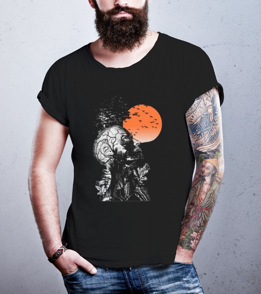 Hangover Alan Human Anatomy Tree Brain Pattern Orange Moon Dark Khaki T-Shirt