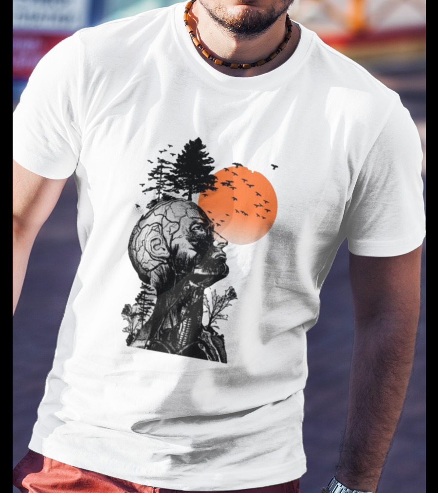 Jason Kelce Hangover Brain Anatomy With Sunset And Flying Birds T-Shirt