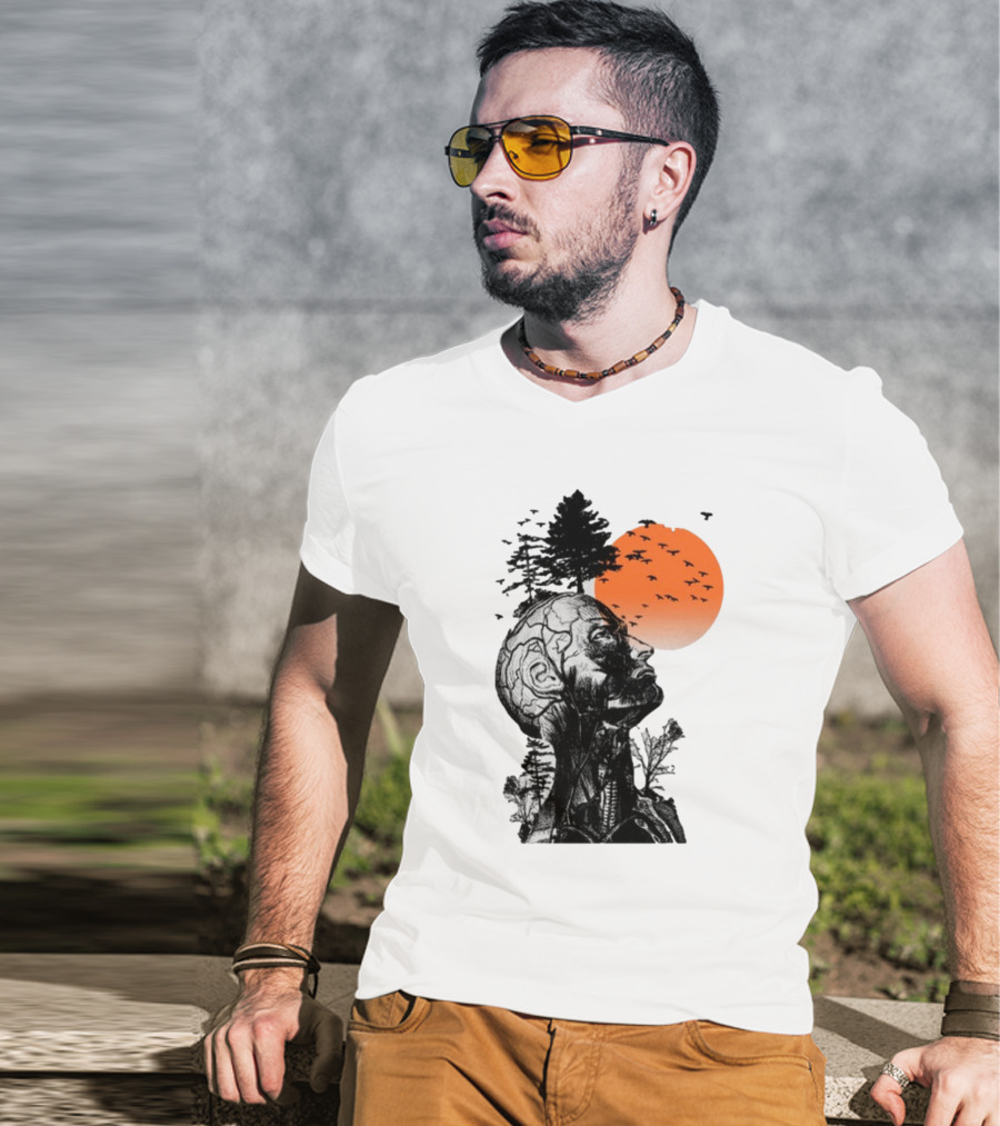Jason Kelce Hangover Brain Anatomy With Sunset And Flying Birds T-Shirt