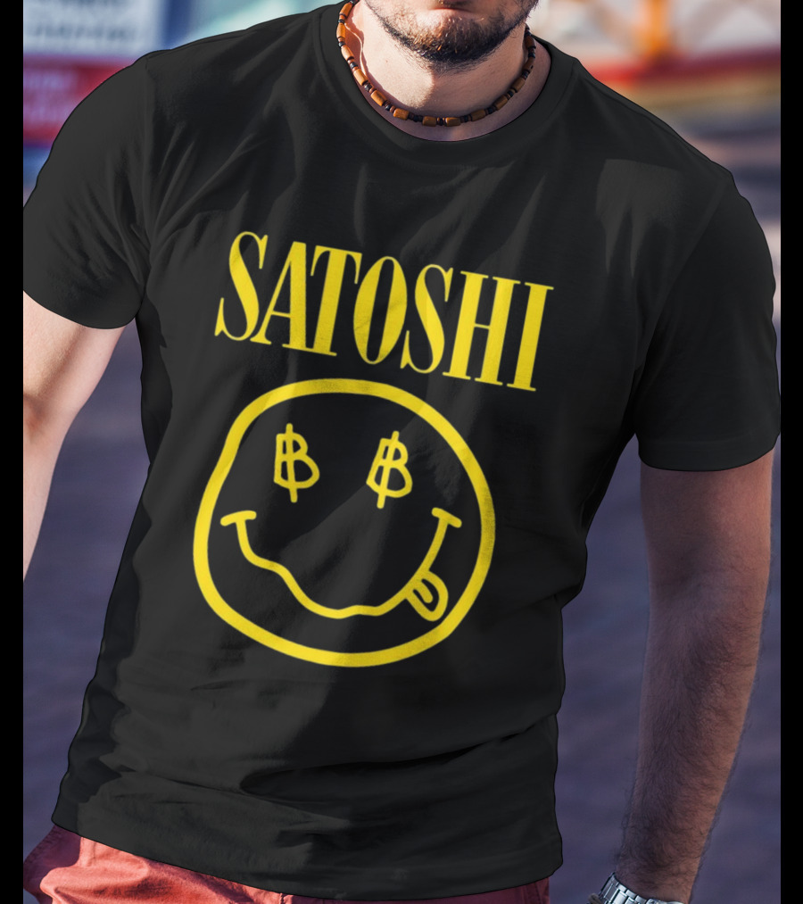SATOSHI Smiley Face With Bitcoin Symbols T-Shirt
