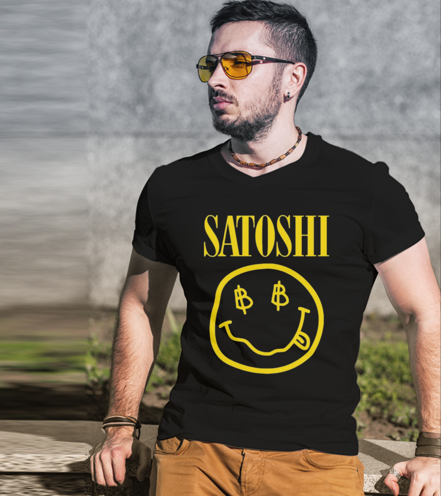 SATOSHI Smiley Face With Bitcoin Symbols T-Shirt