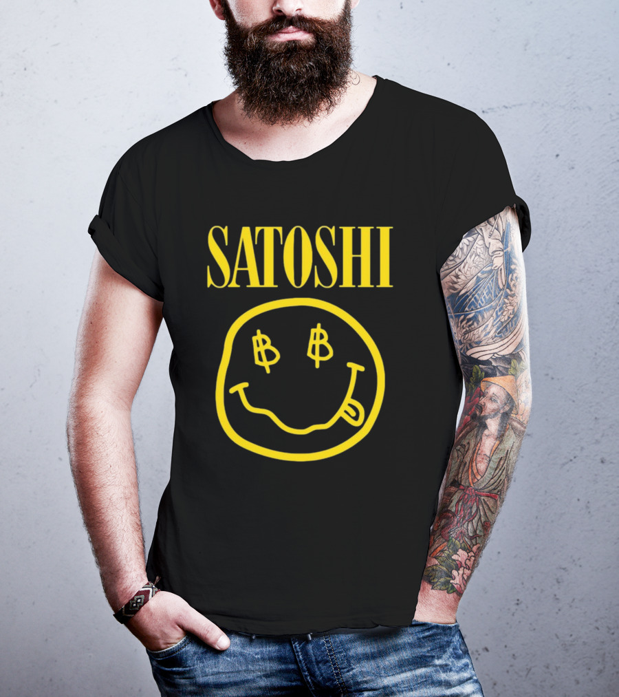 SATOSHI Smiley Face With Bitcoin Symbols T-Shirt