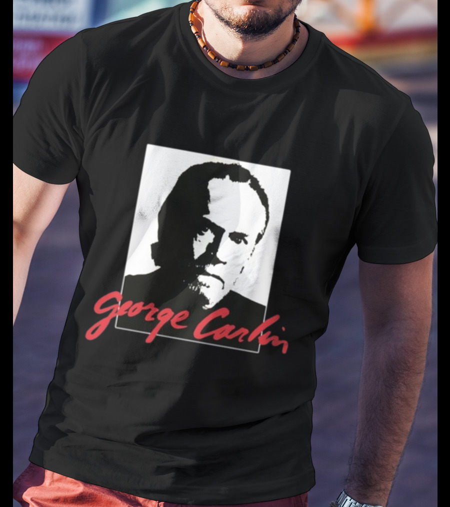 George Carlin Sometimes A Little Brain Damage Can Help Black And White Portrait Mike Cessario T-Shirt