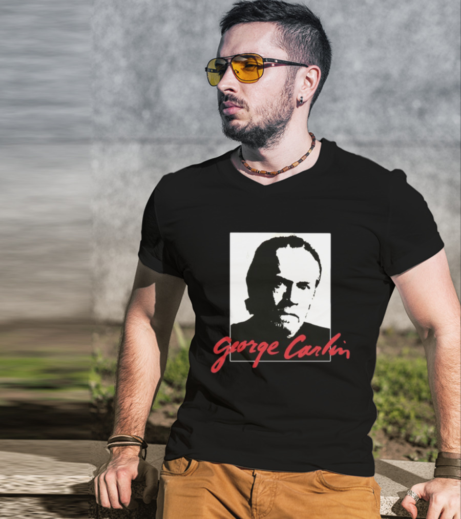 George Carlin Sometimes A Little Brain Damage Can Help Black And White Portrait Mike Cessario T-Shirt