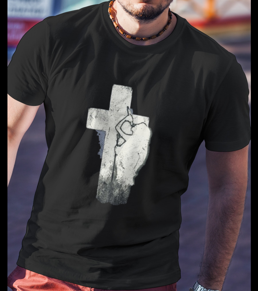 NessaBarrett Crucifix Distressed Standing Figure T-Shirt