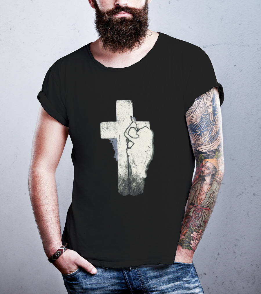 NessaBarrett Crucifix Distressed Standing Figure T-Shirt