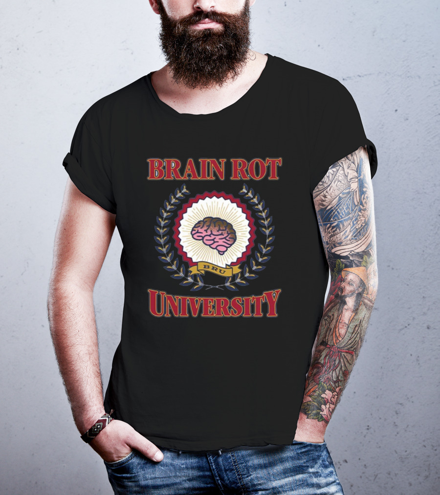 Shitheadsteve Brain Rot University BRU Brain Emblem T-Shirt