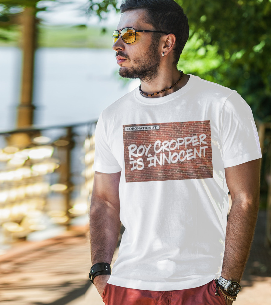 Coronation St Roy Cropper Is Innocent Brick Wall Graffiti Text T-Shirt