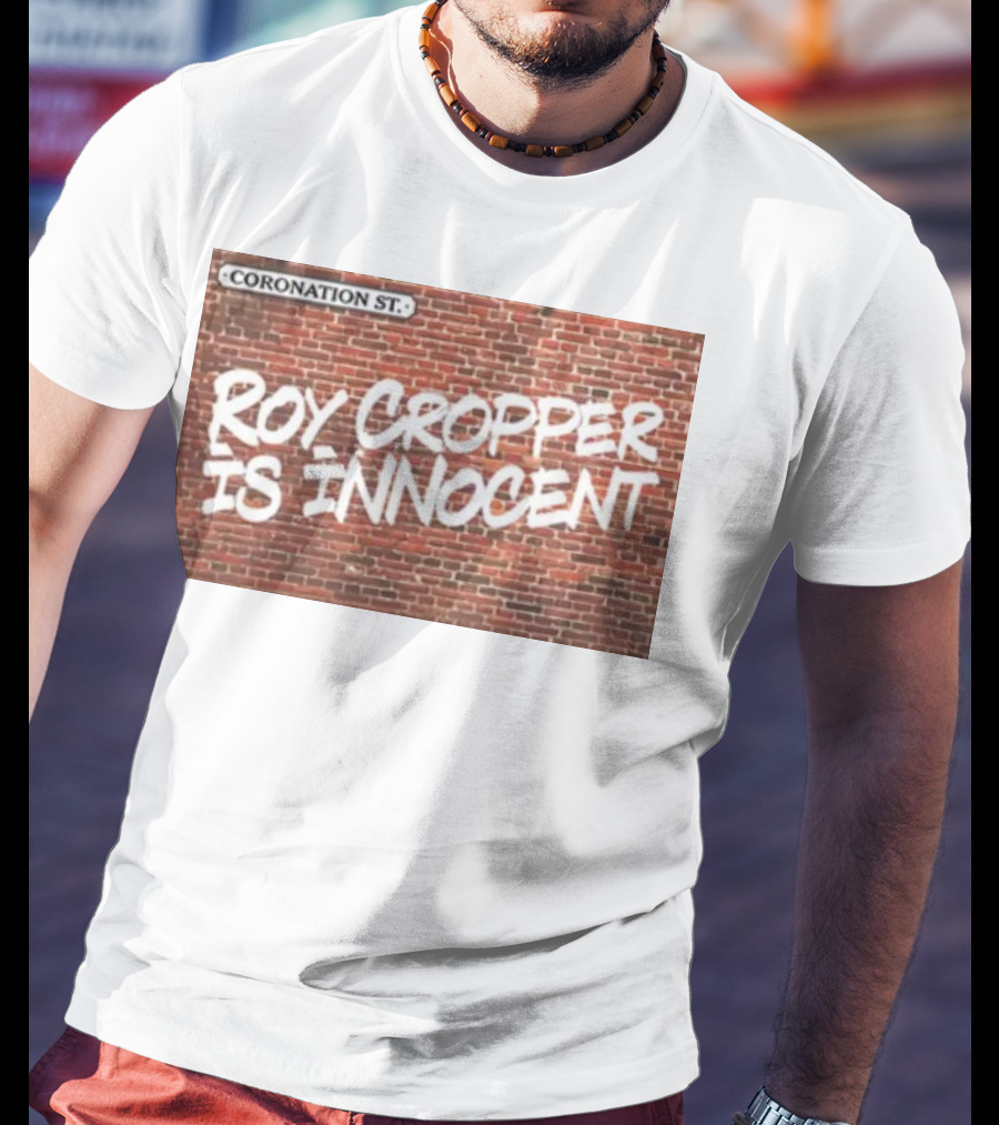 Coronation St Roy Cropper Is Innocent Brick Wall Graffiti Text T-Shirt