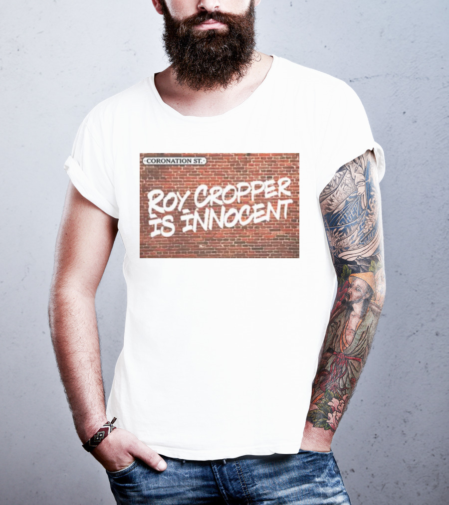 Coronation St Roy Cropper Is Innocent Brick Wall Graffiti Text T-Shirt
