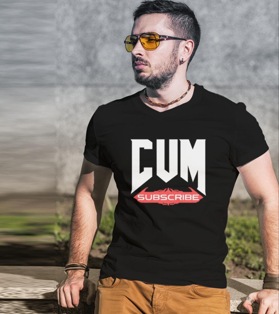 CUM Subscribe Doom Inspired Logo Gaming Meme T-Shirt