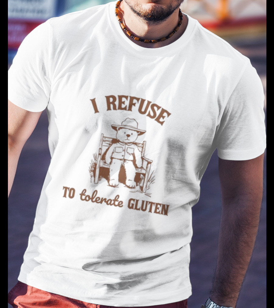 I Refuse To Tolerate Gluten Oldschoolcult Bear In Chair T-Shirt