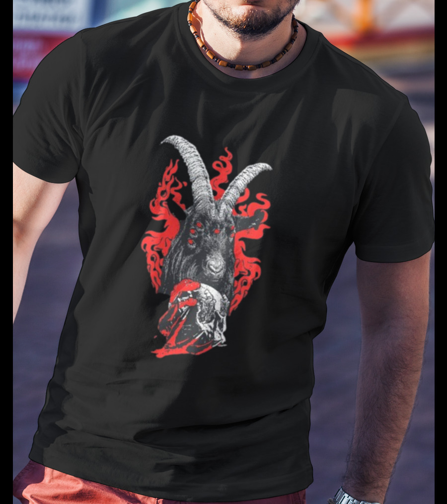 Blackcraft Cult Baphomet Goat Devil Skull With Red Flames And Hexed Hooves T-Shirt