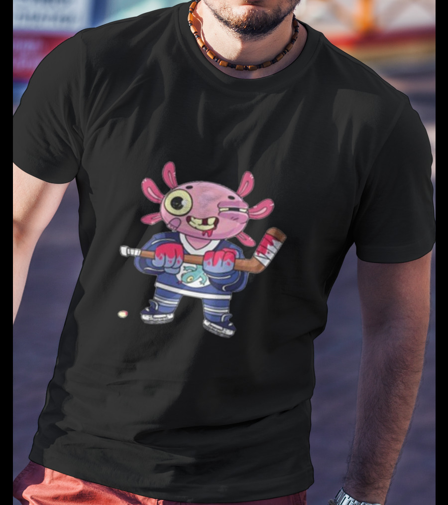 Axolotl Hockey Player With Stick And Puck T-Shirt