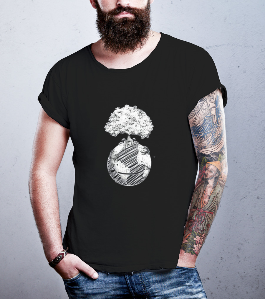 Dream Earth Day Organic Tree And Planet Sketch T-Shirt