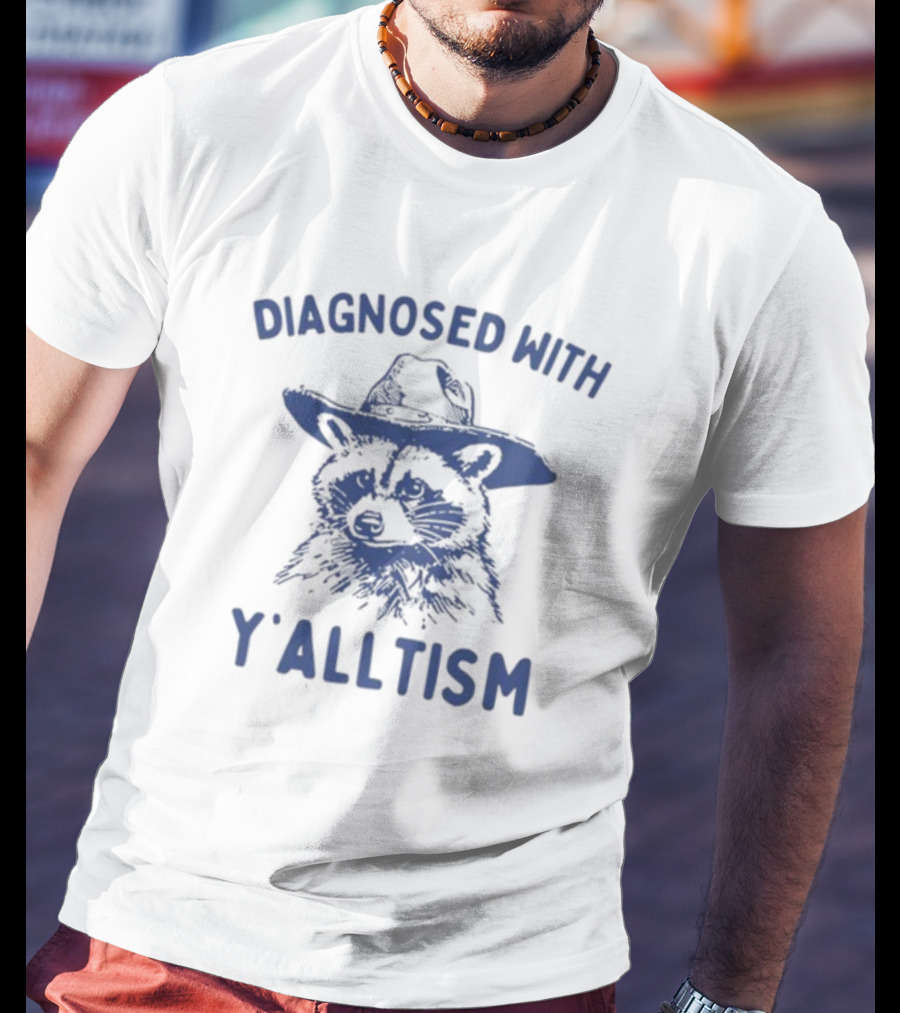 Diagnosed With Y'alltism Raccoon Wearing Cowboy Hat T-Shirt