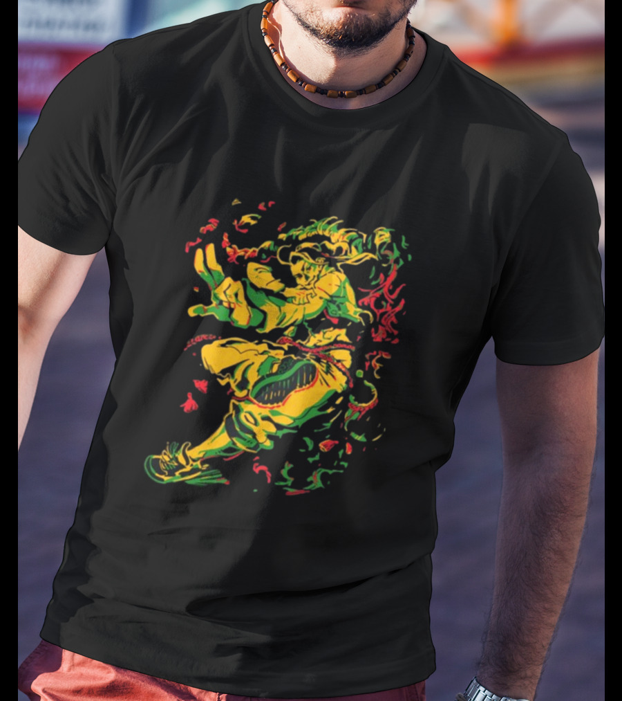 Theyetee Jamie Street Fighter Character Dynamic Pose With Colorful Energy Explosion T-Shirt
