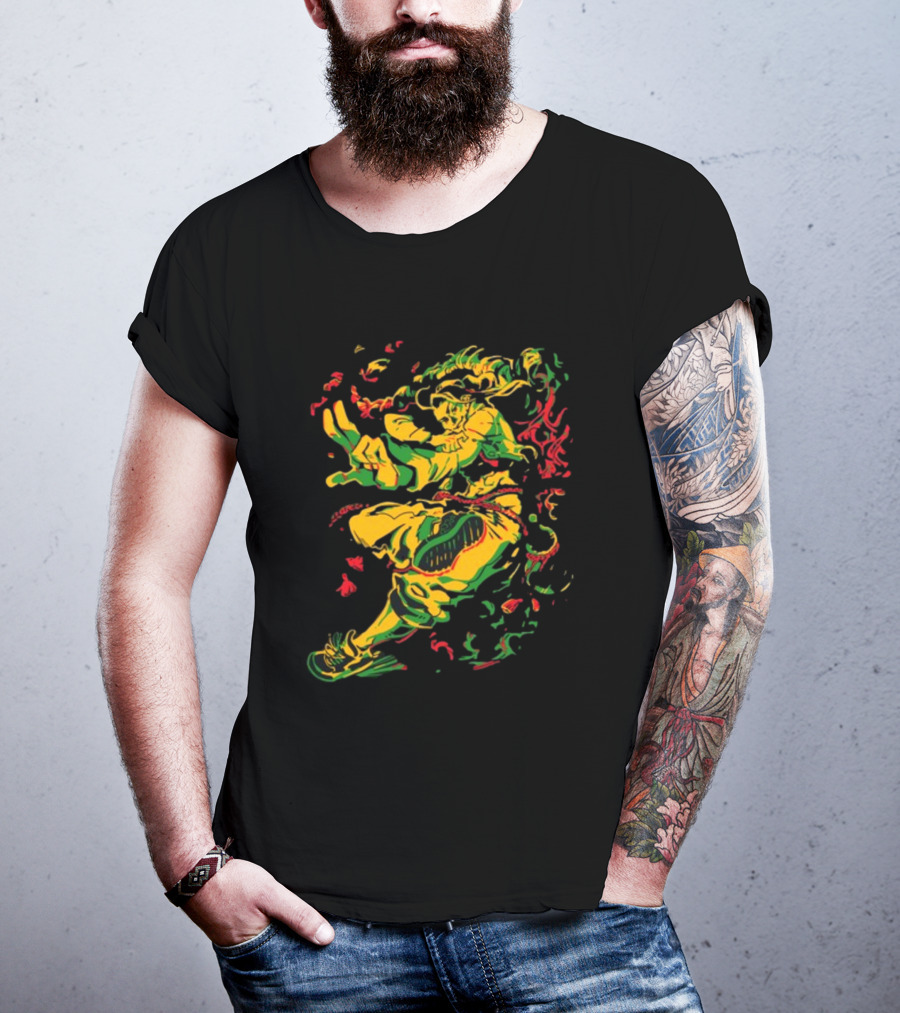 Theyetee Jamie Street Fighter Character Dynamic Pose With Colorful Energy Explosion T-Shirt