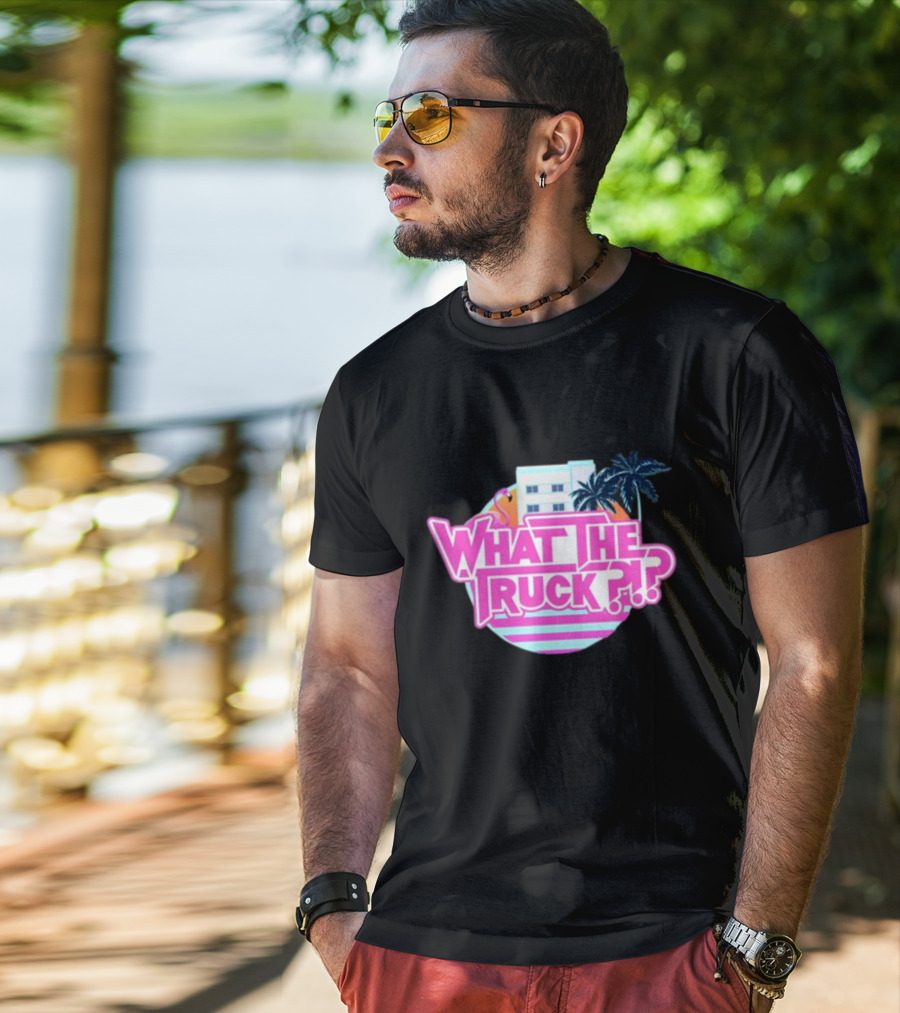 What The Truck Miami Florida Flamingo Palm Trees And Art Deco Building T-Shirt