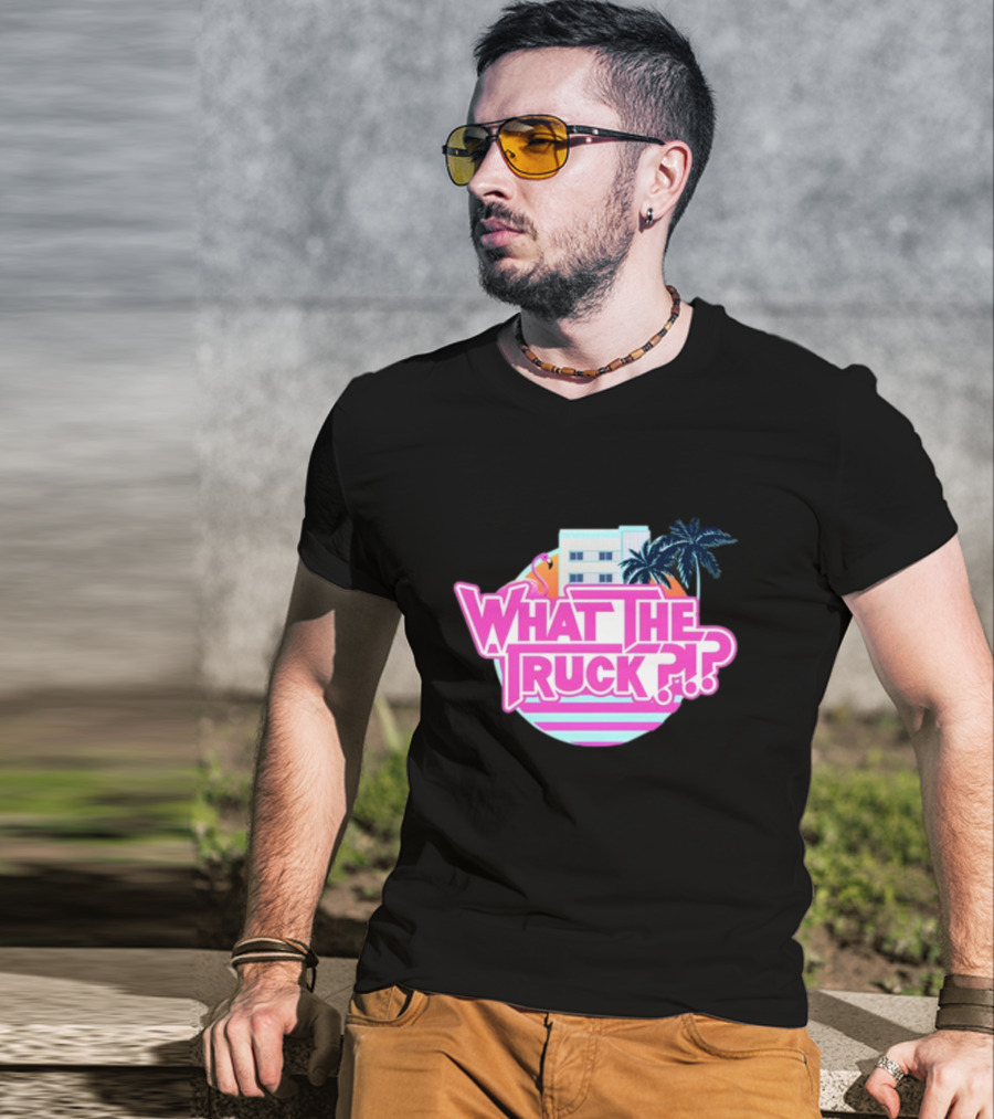 What The Truck Miami Florida Flamingo Palm Trees And Art Deco Building T-Shirt