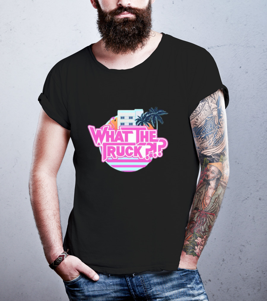 What The Truck Miami Florida Flamingo Palm Trees And Art Deco Building T-Shirt