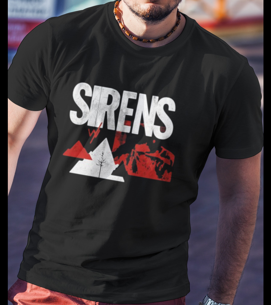 Sirens Mountain Tree Red Abstract Collage T-Shirt