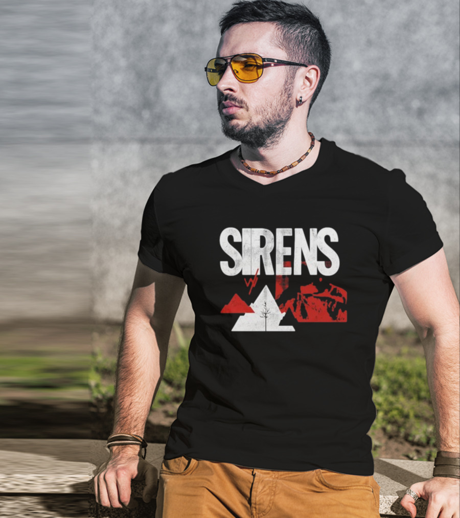 Sirens Mountain Tree Red Abstract Collage T-Shirt