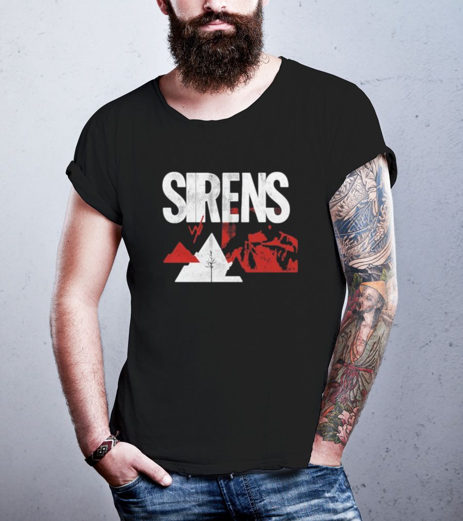 Sirens Mountain Tree Red Abstract Collage T-Shirt
