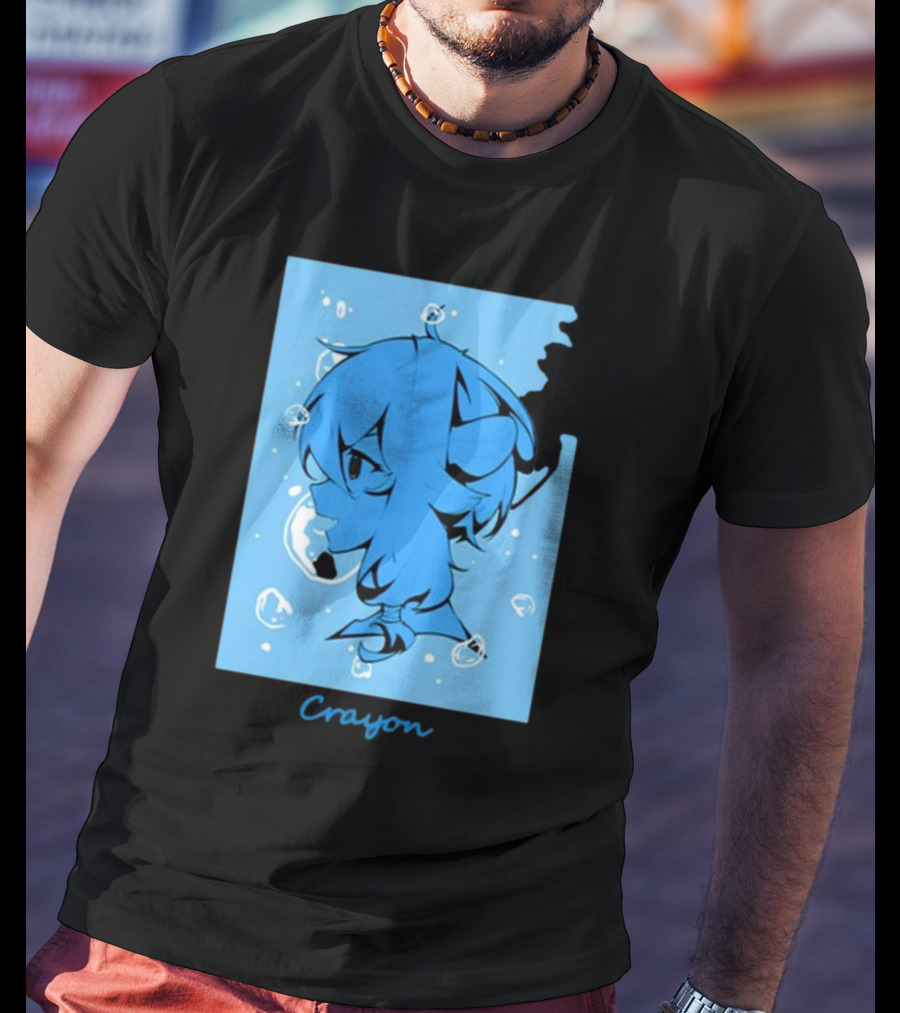 Crayon Submerged Blue Anime Head With Bubbles T-Shirt