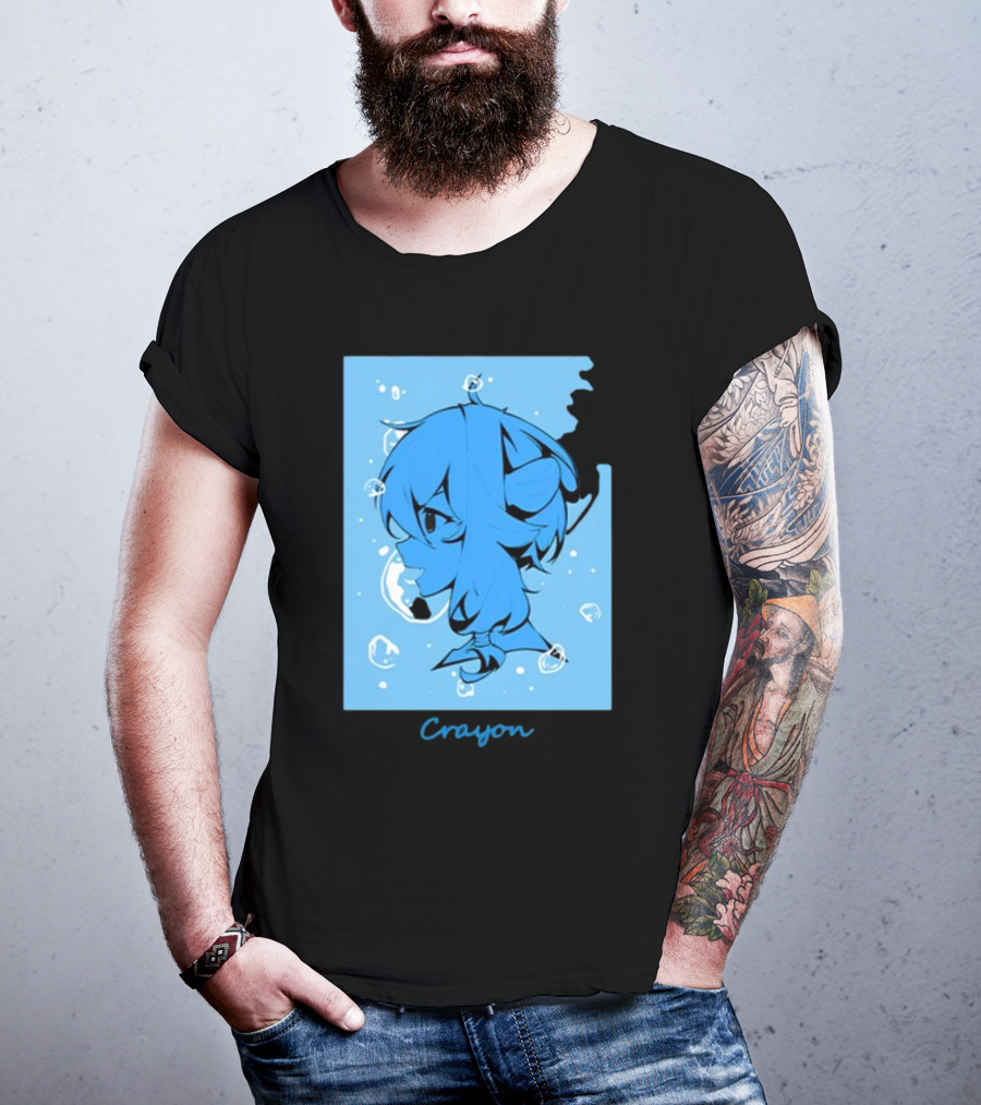 Crayon Submerged Blue Anime Head With Bubbles T-Shirt