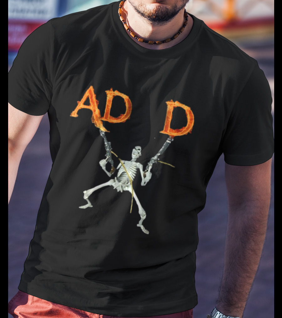 ADHD Skeleton Dual-Wielding Fiery Guns T-Shirt