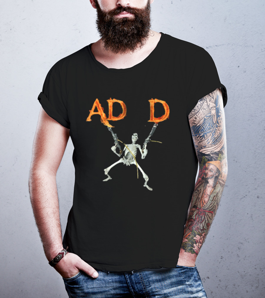 ADHD Skeleton Dual-Wielding Fiery Guns T-Shirt