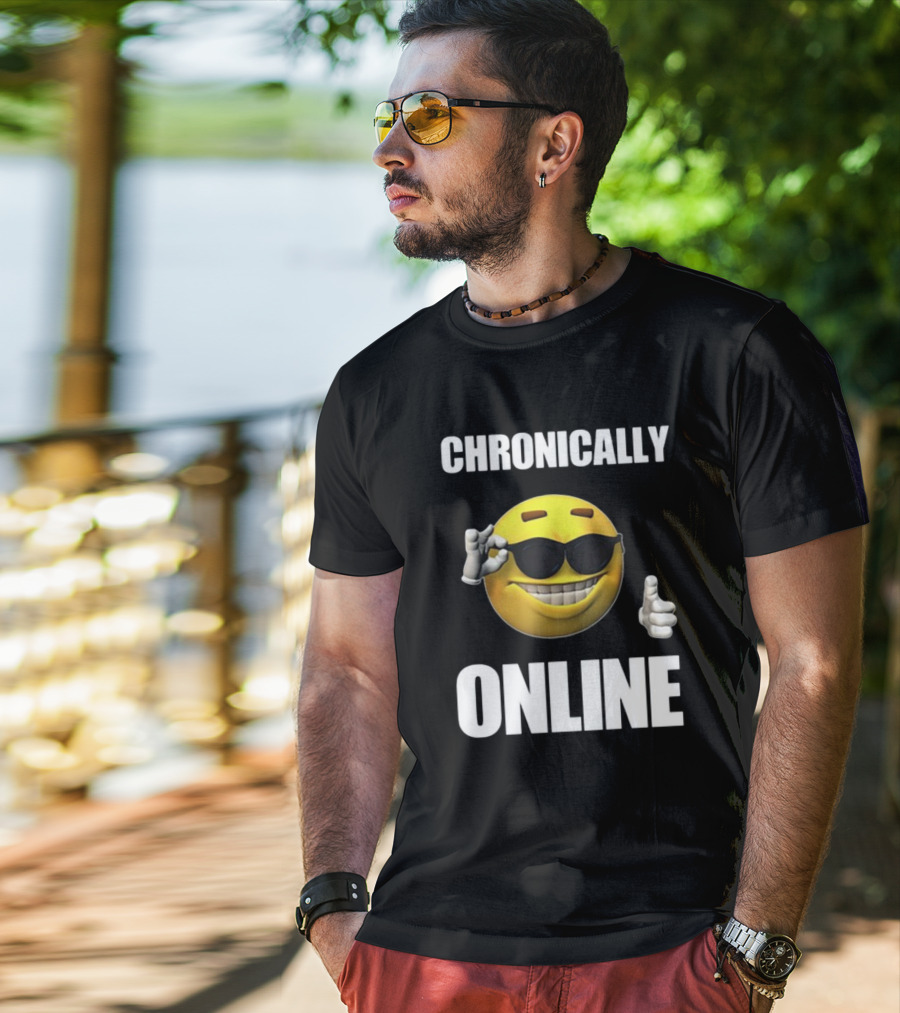 Chronically Online Cool Sunglasses Thumbs Up Emoji T-Shirt