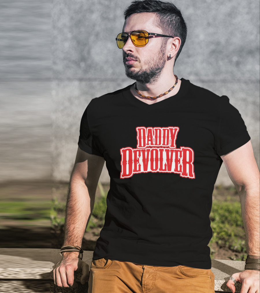 Daddy Devolver Red Western Typography T-Shirt
