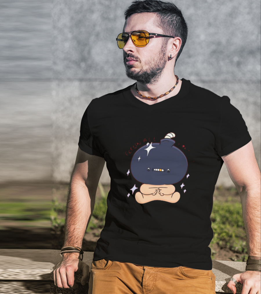 Feelin Alil Burnt Out Ghoulshack Bomb Character With Stars T-Shirt