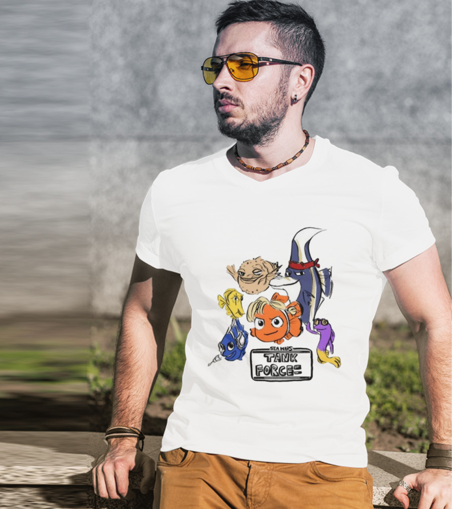 Sea Wars Tank Force Cartoon Fish Characters T-Shirt