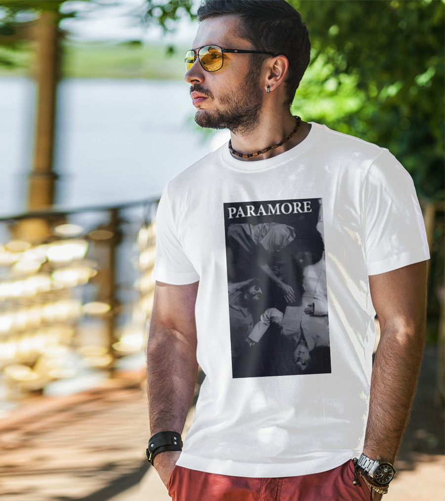 Paramore Black And White Band Photo Trio Lying Down T-Shirt