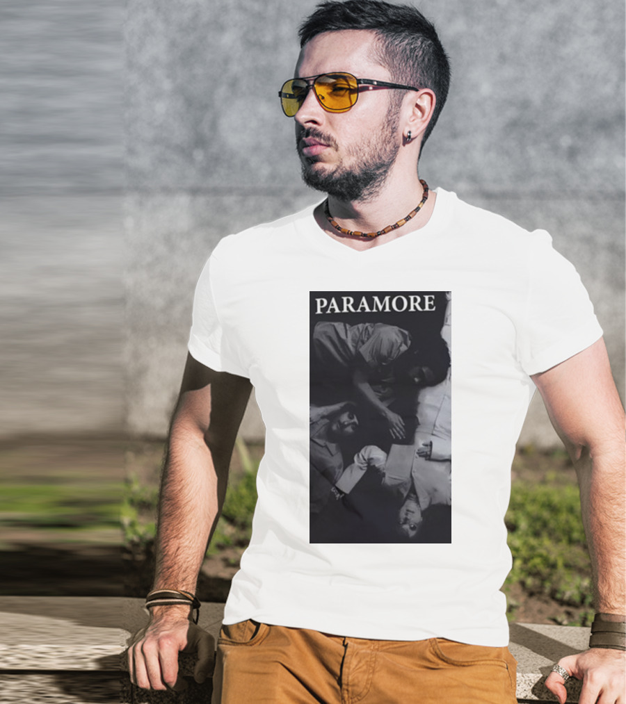 Paramore Black And White Band Photo Trio Lying Down T-Shirt