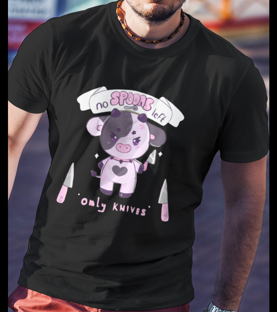 No Spoons Left Only Knives Cute Cow Holding Knife T-Shirt