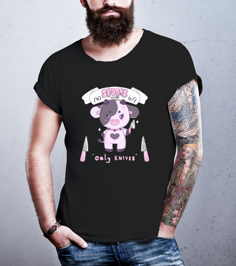 No Spoons Left Only Knives Cute Cow Holding Knife T-Shirt