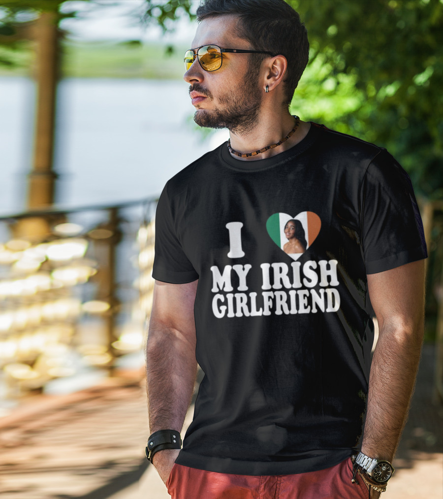 Luketaylorr I Love My Irish Girlfriend Irish Flag Heart Ayo Edebiri T-Shirt