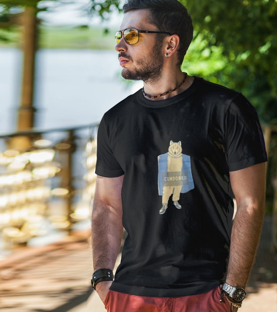 Censored Wolf In Suit With Blue Background T-Shirt